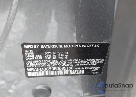 2015 BMW 550I Gran Turismo xDrive z USA, uszkodzony, nr VIN WBA5M0C59FD085100